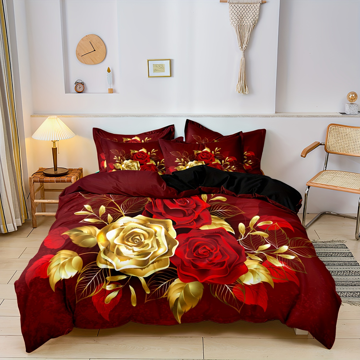 

2/3pcs Rose Print Quilt Cover Set