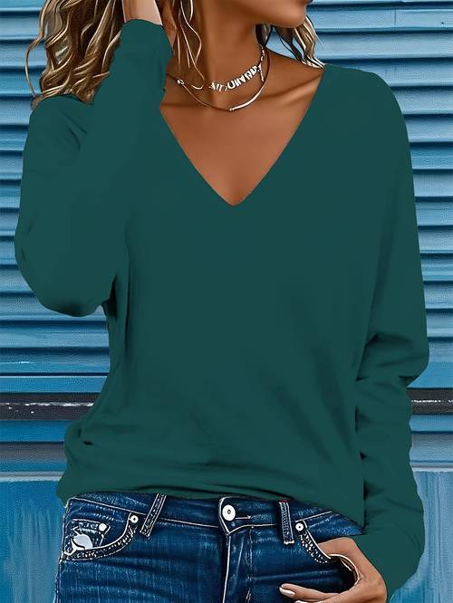 autumn winter solid color womens t shirt v neck long sleeve womens t shirt minimalist basic womens t shirt