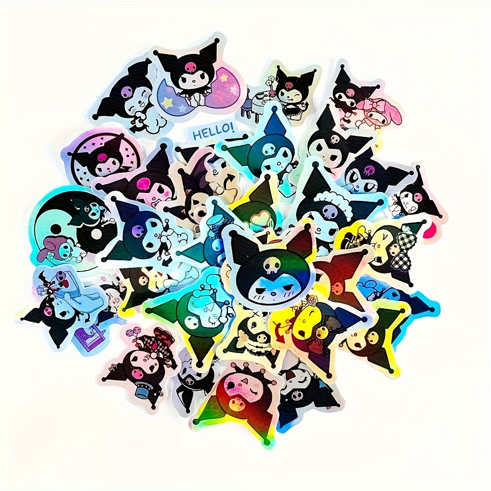 Image of 50pcs Glitter Stickers Laser Cartoon Stickers Kuromi Cute Cartoon Cute Image Decorative Stickers For Party Supplies, For Party Favors, Birthdays, Gift For Christmas Halloween Gift