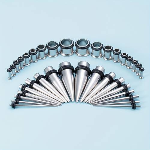 36pcs stainless steel ear taper kit ear gauges stretching black expander set ear piercing tool for ear plugs jewelry 14g 00g