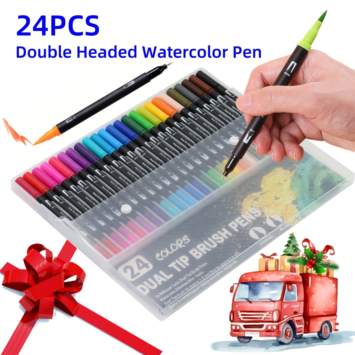 MiDeer 24 Colors Dual Tip Markers - Brush & Chisel Tip Art Marker Set With Case For Drawing & Coloring