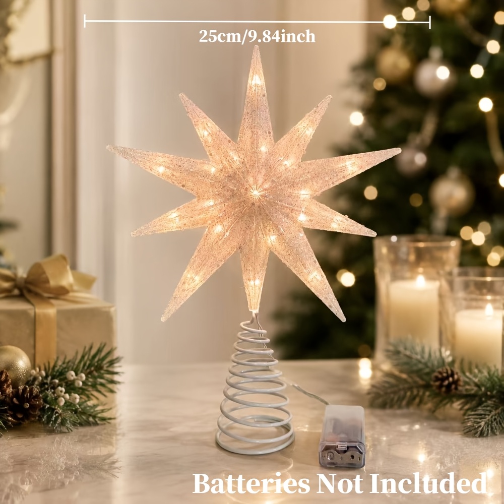 TEMU Étoile de d'arbre lumineuse blanche de haute qualité, ornement de Noël adapté à la décoration de d'arbre de Noël, peut également être placé sur