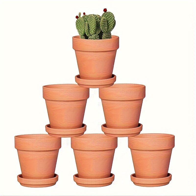 6 Pack 13.46 cm Terracotta Pots, Clay Planters with Drainage Hole And  Saucer * Flower Pots with Tray for Indoor Outdoor Plants, Succulents, Herbs  Gardening Gift Home Decor