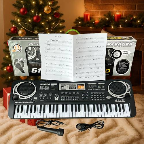 61 key electronic piano keyboard set with built in mic printed music sheets full size keys usb power complete beginner kit for home use ideal christmas birthday gift