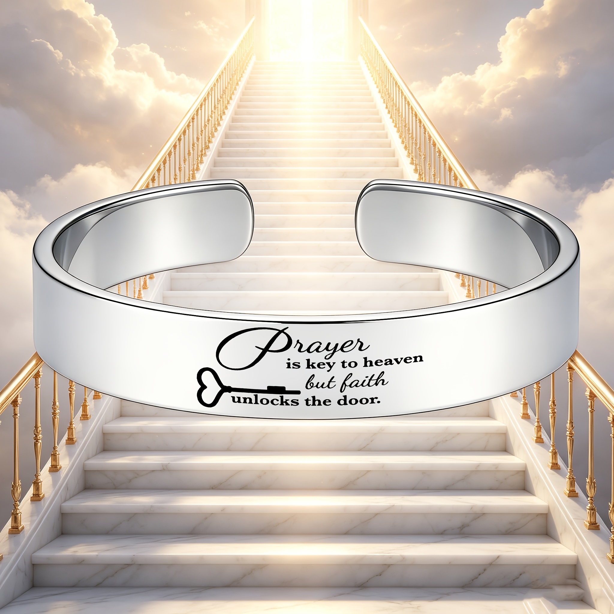 Christian-Themed Inspirational Stainless Steel Open Bangle, Daily Reminder