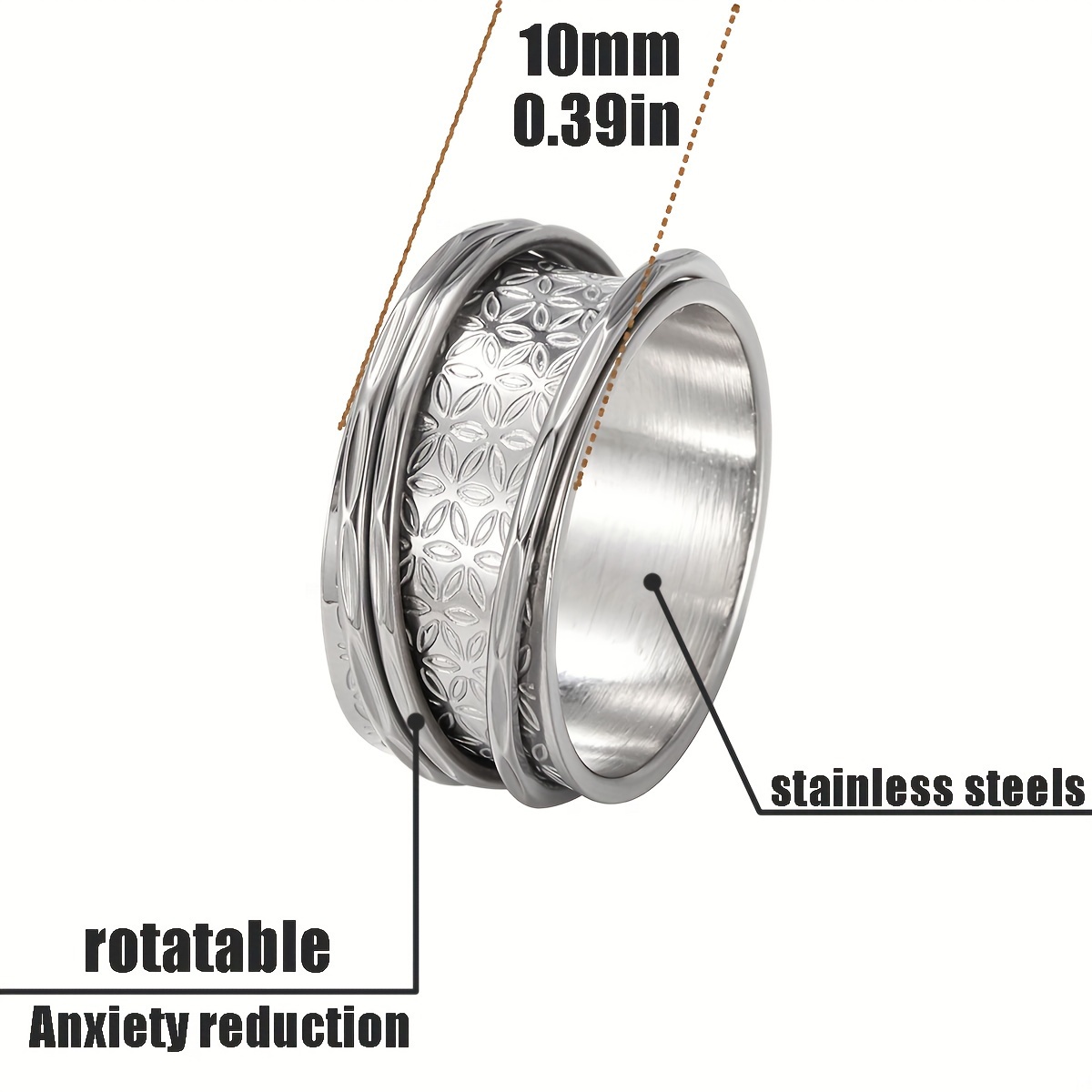 a stylish womens ring with a vintage rotating flower ring a stainless steel anxiety relief ring a unique snowflake rotating ring a meditation ring fashionable jewelry suitable for holidays yoga parties birthdays anniversaries etc Product details 0