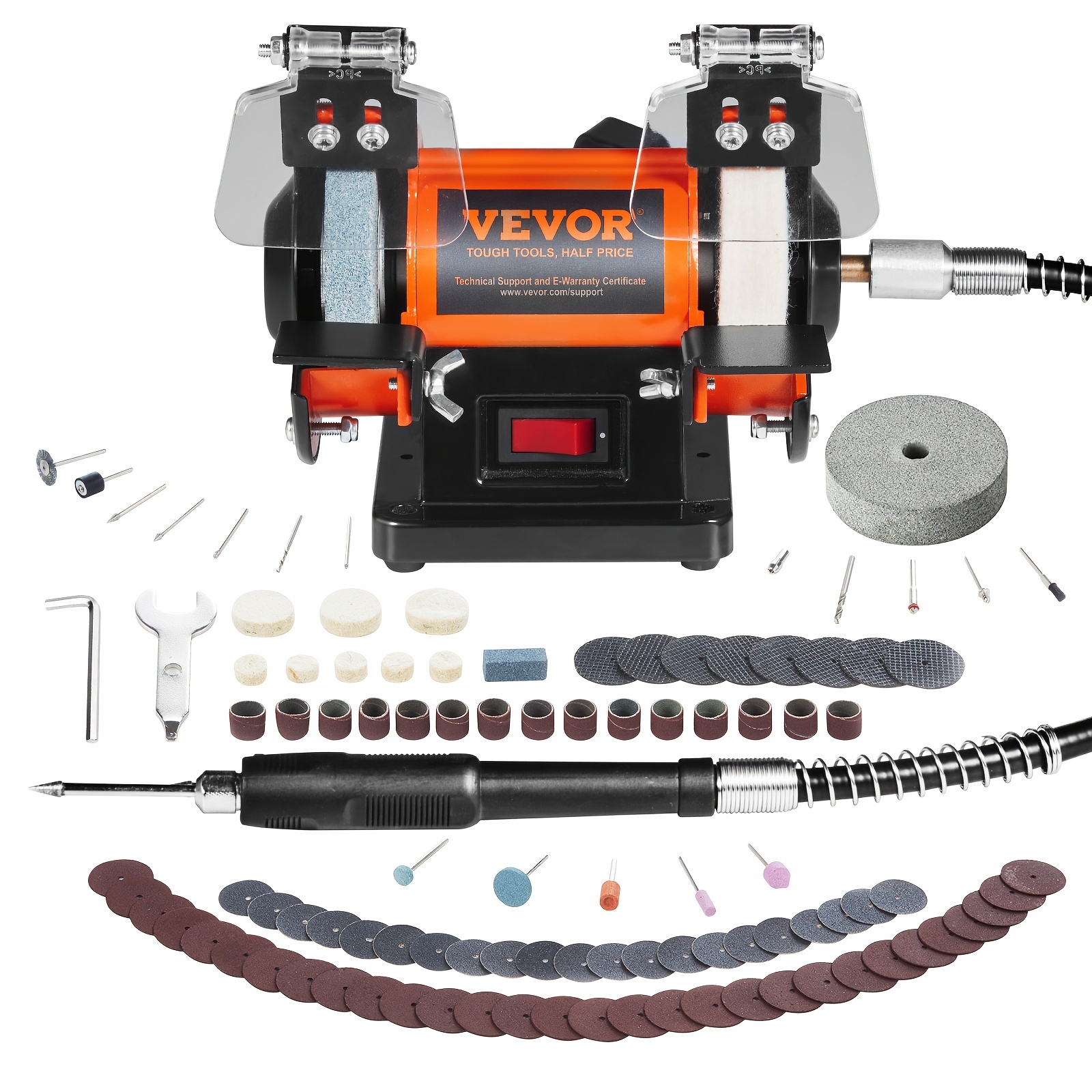 

Vevor Dual-head Bench Polisher & Buffing Machine For Metal, Jewelry, And Wood - Includes 3" Wool & Wheels, + Tools, 3590rpm Brushless Motor, Orange & , Us Plug, Bench Grinder Machine, Vevor