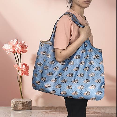 item picture 1pc of womens hedgehog print foldable shopping bag large capacity washable shopping bag student class canvas bag commuting shoulder tote bag versatile and suitable for shopping storage and travel