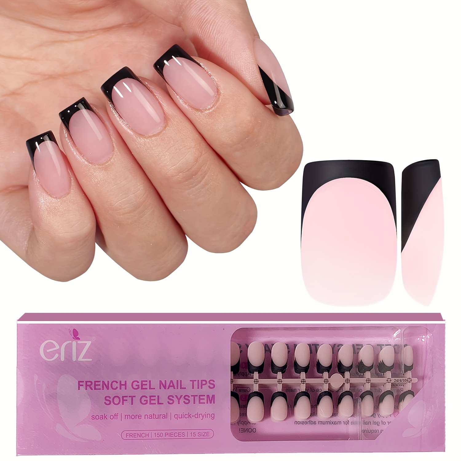 

150pcs Chic Black French Tip Press-on Nails - Matte , Short Gel Tips For Easy Diy & Acrylic Extensions, Nail Accessories