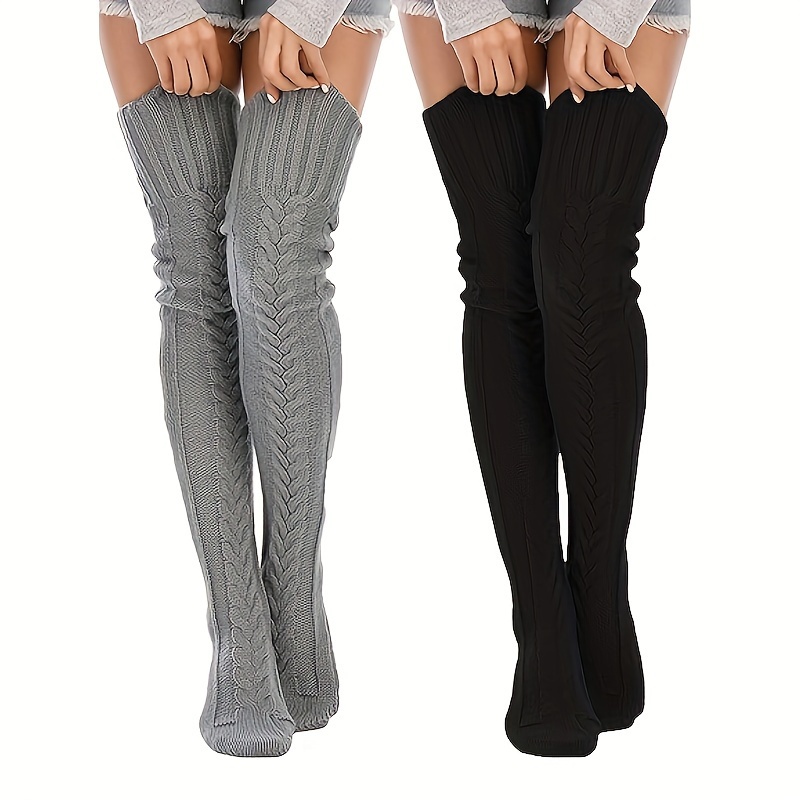 

Knit Thigh High Socks Winter Boot Stockings Extra Long Over Knee High Leg Warmers For Women