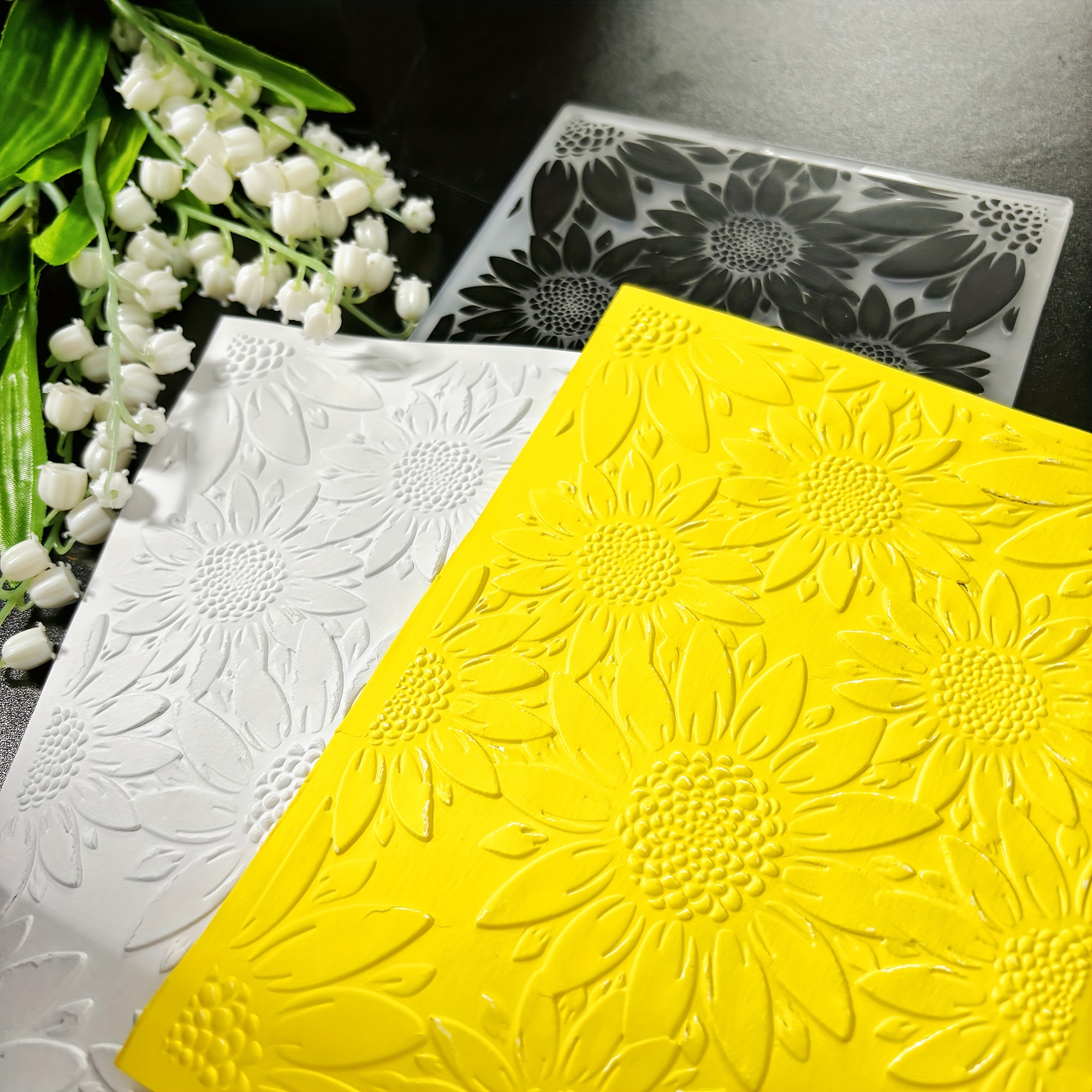 

3d Sunflower Embossing Folder For Diy Scrapbooking, Card Making & Paper Crafts - Transparent Floral Texture Template For Polymer Clay Decorations