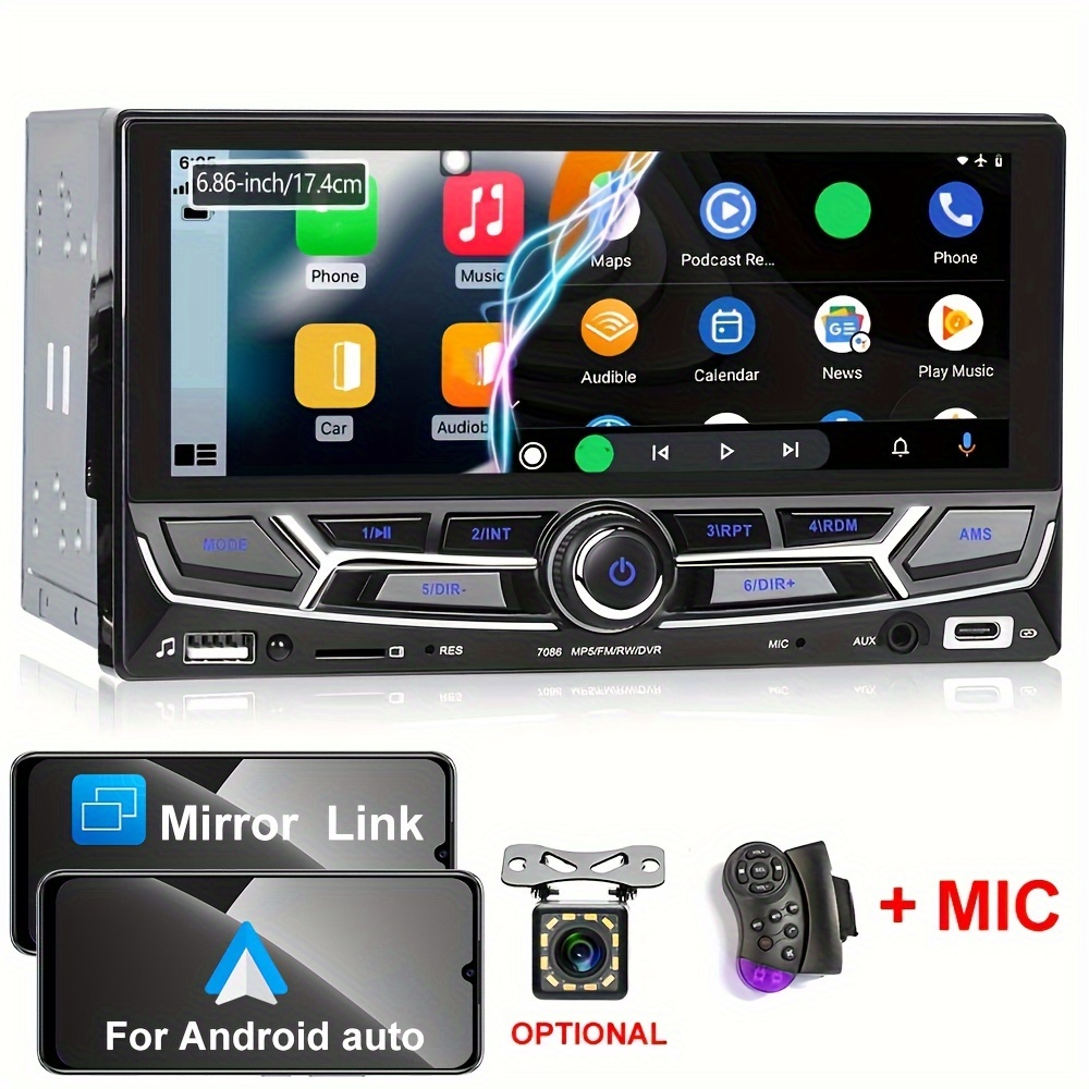 2DIN Radio de coche 7 HD pantalla táctil espejo enlace coche estéreo con  Bluetooth FM TF AUX USB carga rápida auto radio coche multimedia  reproductor