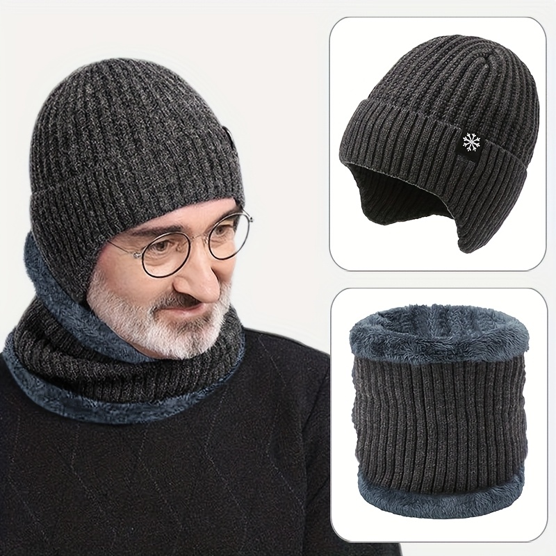Ensemble d'hiver trois pièces comprenant un bonnet, un couvre-cou et des gants tactiles - Chapeau épais et chaud en tricot pour la protection des oreilles avec doublure en polaire pour une tenue décontractée en extérieur, idéal pour Noël, sans batterie