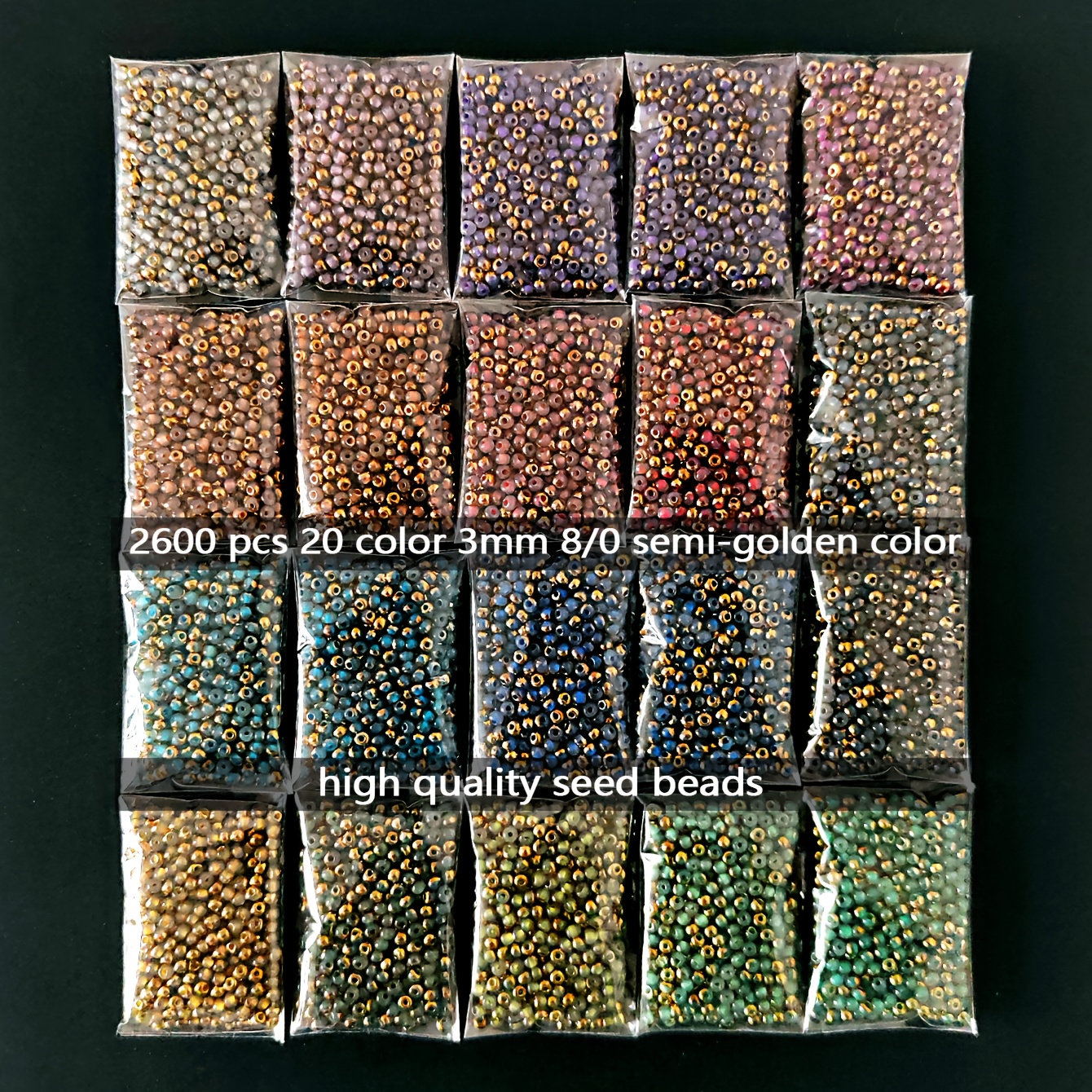 TEMU 2600pcs 3mm 8/0 Premium Semi- Beads Kit, Jewelry Making Kit, Beading Supplies, 20 Colors , 5g Per Pack, Total 100g/3.53oz. High-quality, Sized