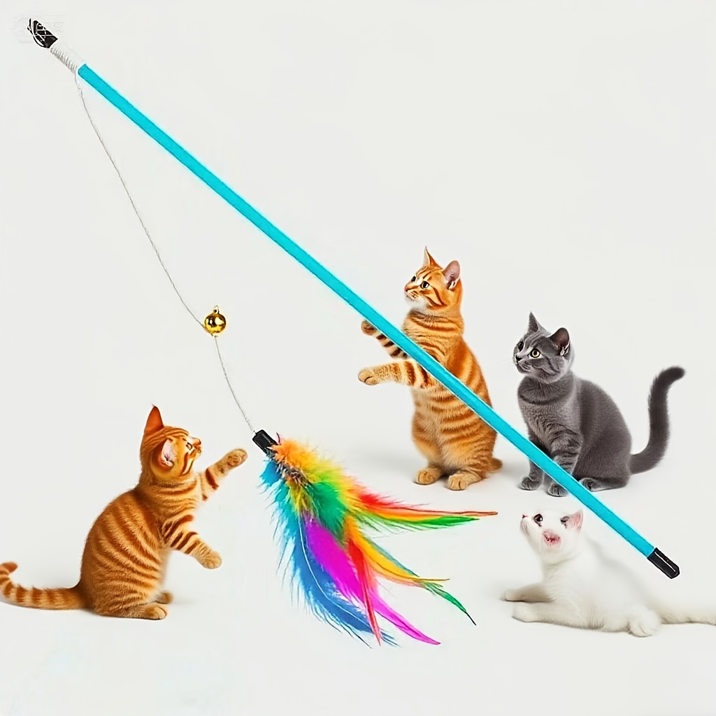 1pc Cat Teaser Wand with Bell. Simulated Artificial Fiber Feathers. Cat Toy... Cat Interactive Play, Fun Cat Accessory, Lightweight Design, Pet-Safe Material, Soft Feathers, Feather Teaser, for Cat Owners, Pet Lovers