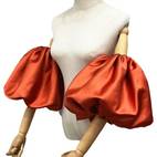 pair of nude sheer sleeve covers bridal dress accessories with satin arm bubble sleeves ruffle 2 elastic short sets for bridesmaids womens minimalist solid color polyester weddings evening parties special occasions formal gown sleeves ideal gift