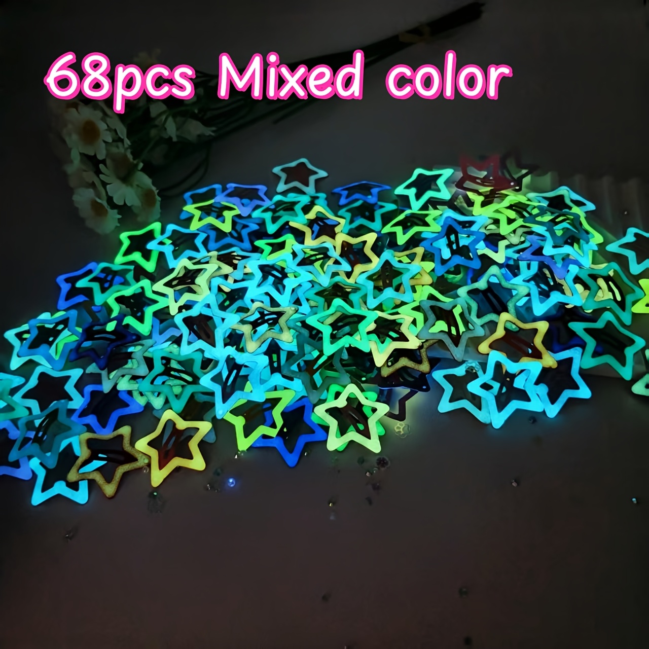 Image of 68pcs Mixed Series Y2k Hair Clips -the-dark Cute Star-shaped Dopamine Bb Hair Clips -the- Candy Color Hair Clips, Fashionable And Versatile Hair Accessorie Sheadwear