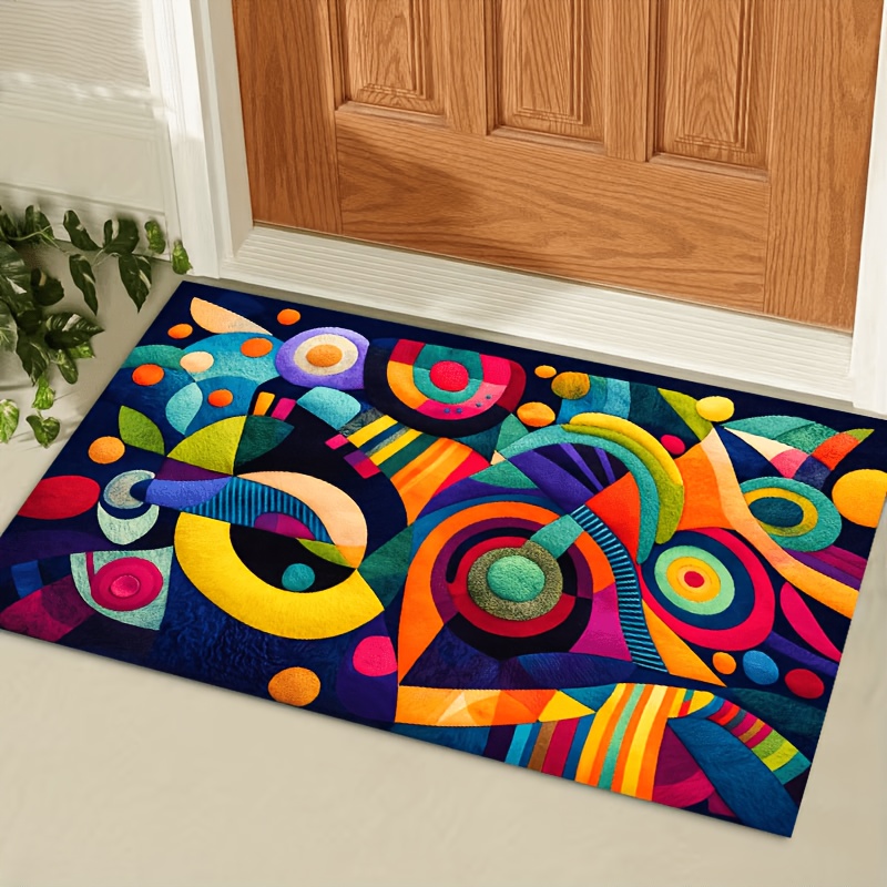 TEMU 1pc Kafulam Modern Abstract Geometric Door Mat Suitable For Entryway, Non-shedding Absorbent Floor With Pvc Backing, Soft Machine-washable