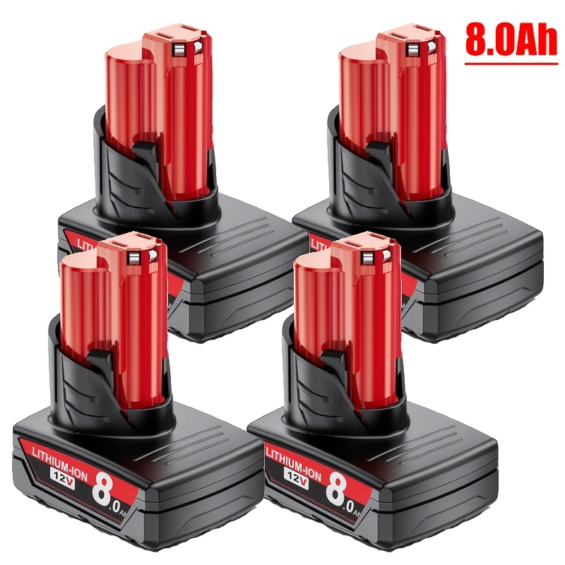 TEMU 4packs Battery For 48-11-2440: 12v 8.0ah Lithium Xc Cp Output Li-ion Replacement 48-11-2401 48-11-2411 48-11-2425 48-11-2450 Cordless Drill