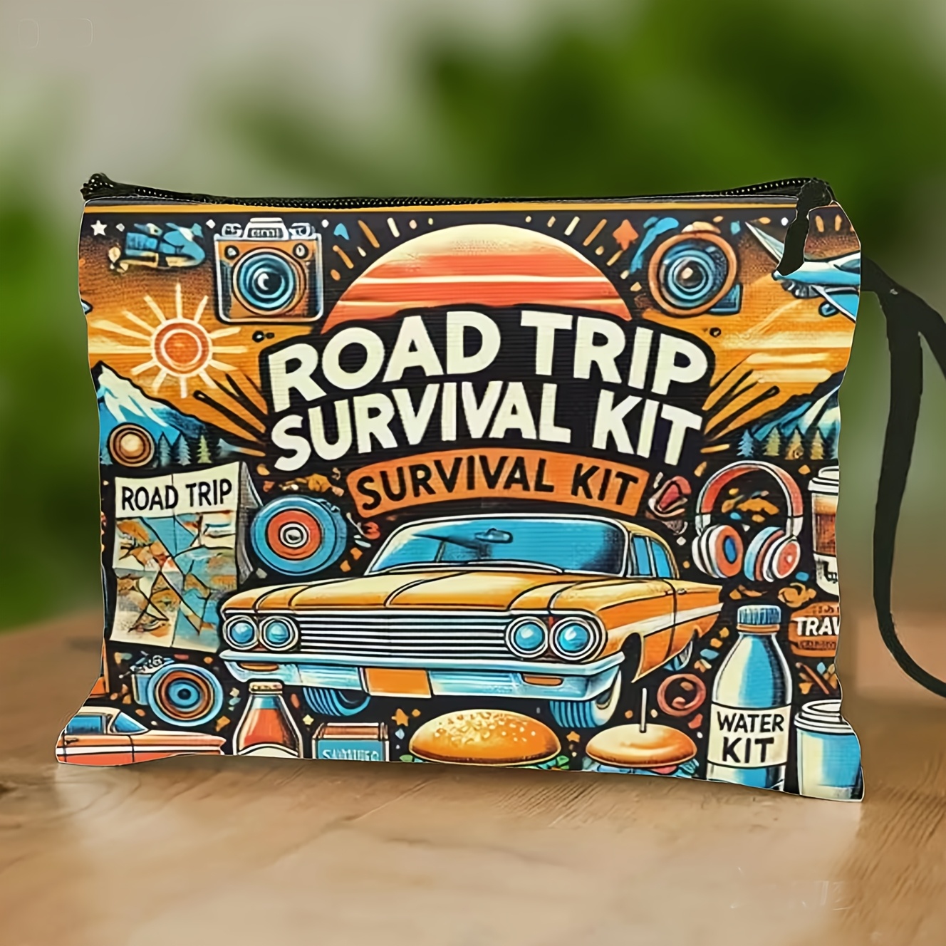 TEMU Road Trip Survival Kit Road Trip Themed Makeup Bag Toiletry Organizer Pouch