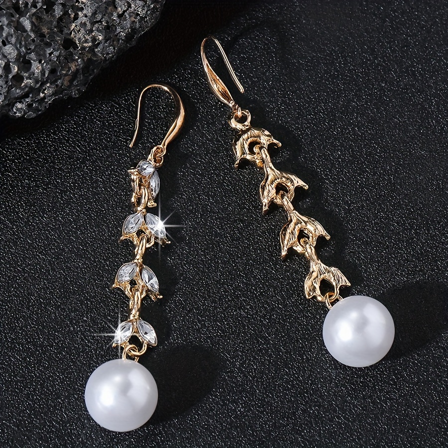 Women's Elegant Leaf & Faux Pearl Dangle Earrings