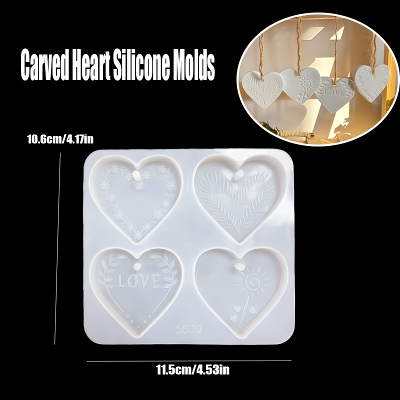 E-shop Harz-Silikonform Herzanhänger Schmuckform – 4 Stile bedruckte Herzanhängerformen – Epoxidharzform – Bastelform – Kunstharz-Silikonform für