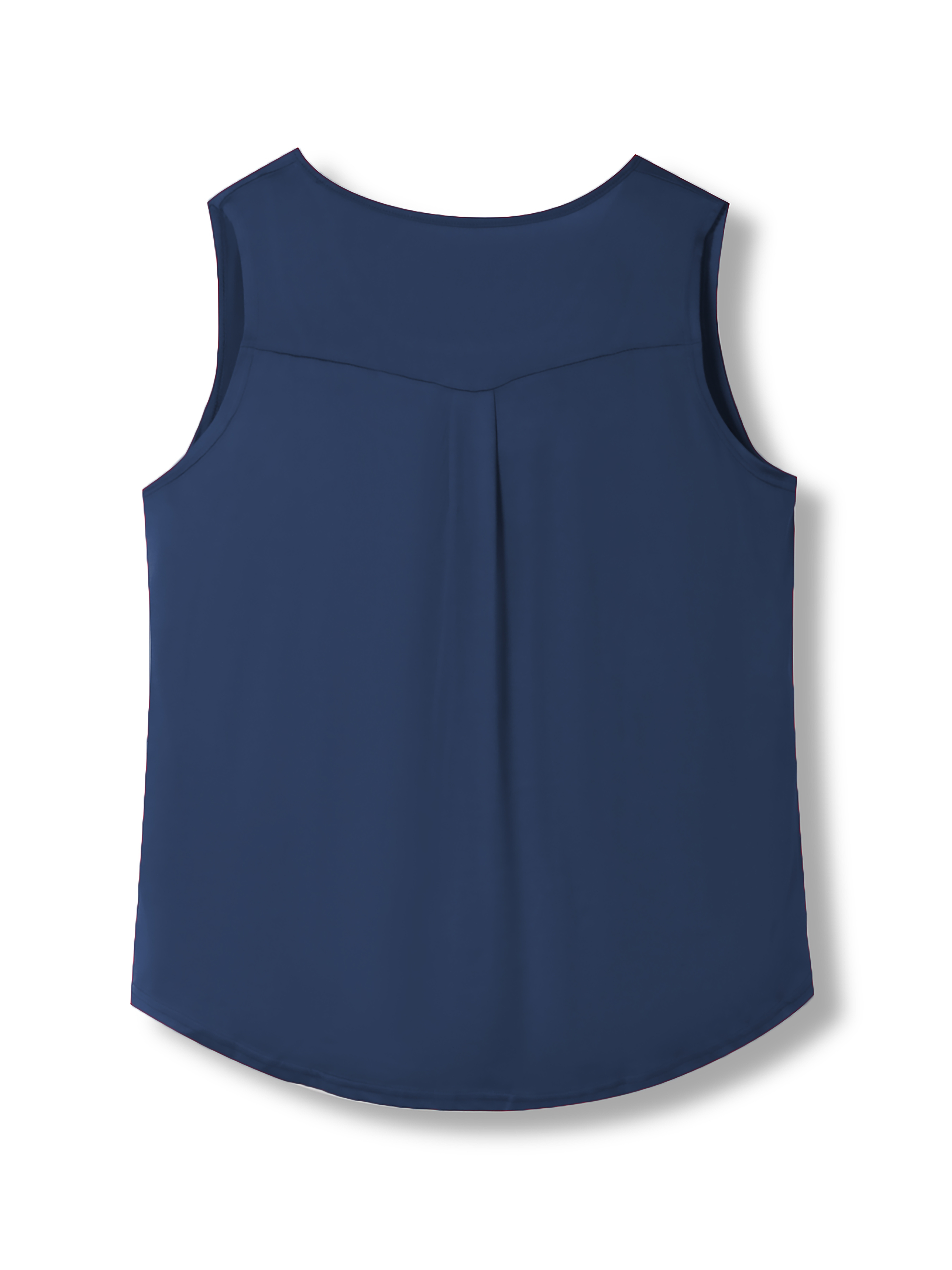Plus Size Casual Tank Top, Women's Plus Solid Round Neck Medium Stretch Henley Tank Top