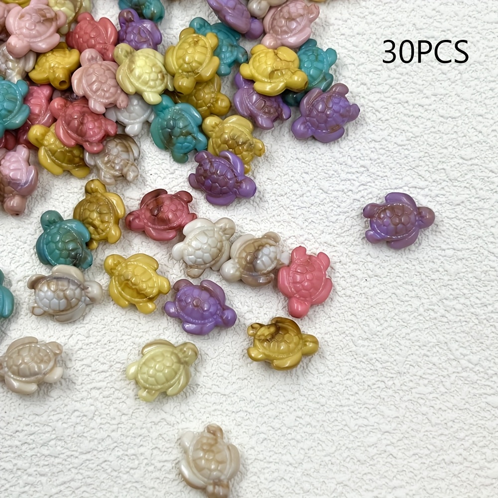 E-shop 30 Stück bunte Schildkrötenperlen in zufälligen Farben, Ozean-Fantasy-Stil, Türkis-Schildkrötenanhänger-Perlen,