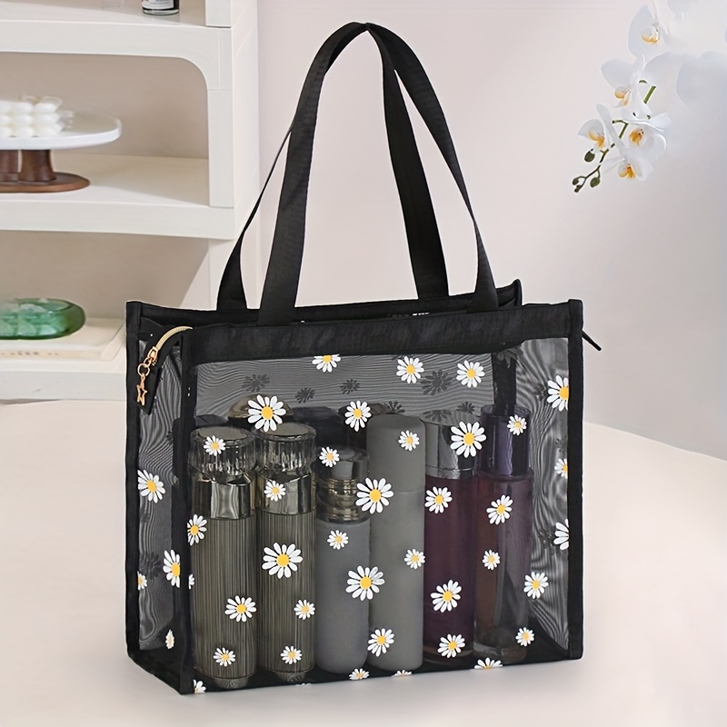 E-shop Modische Damen Mesh Tote Bag - Vielseitig für Make-up, Toilettenartikel, Reisen und Aufbewahrung - Großes Fassungsvermögen, atmungsaktiv und
