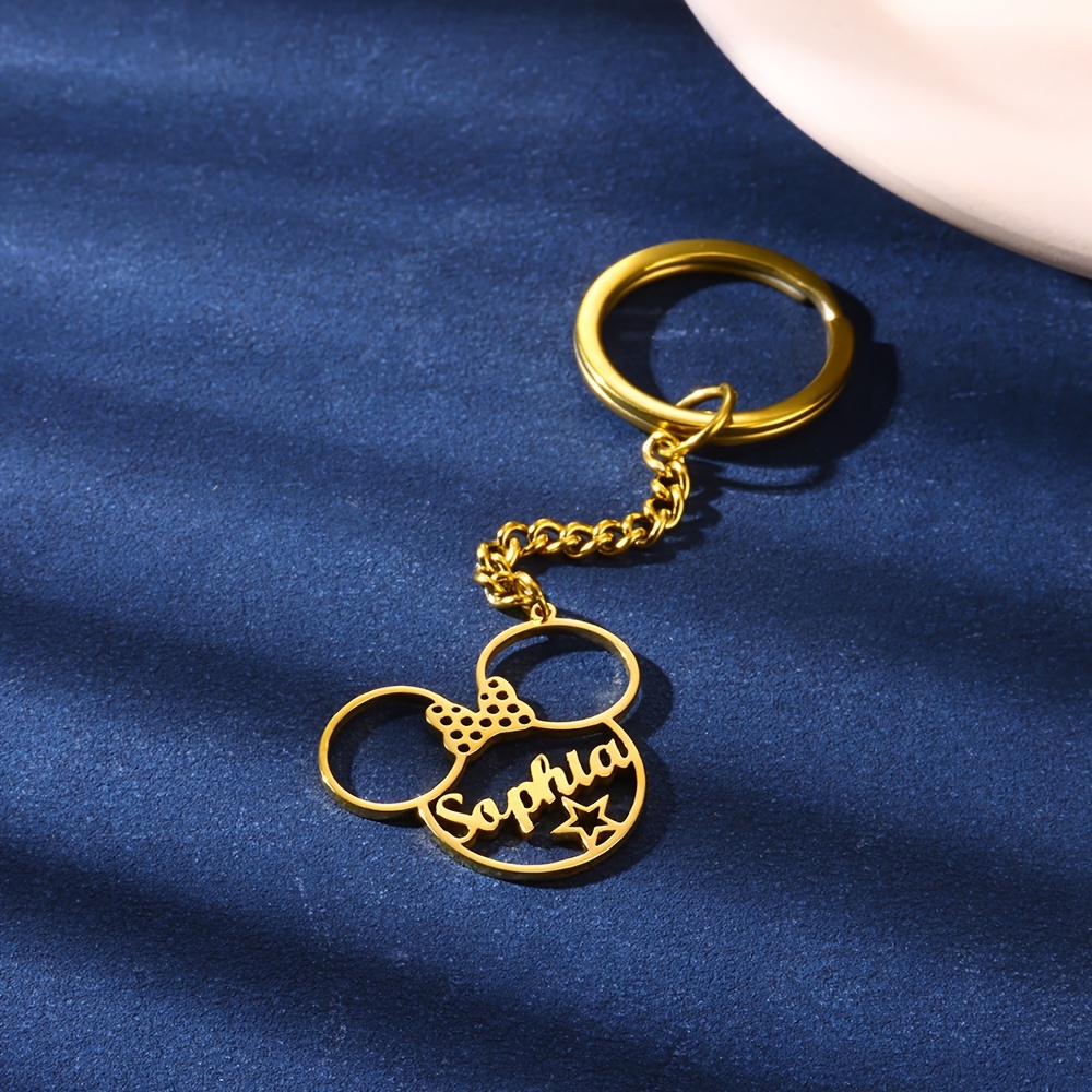 

Personalized Steel Keychain , Bow For Women - Round - Decorative Ladies Key - For -