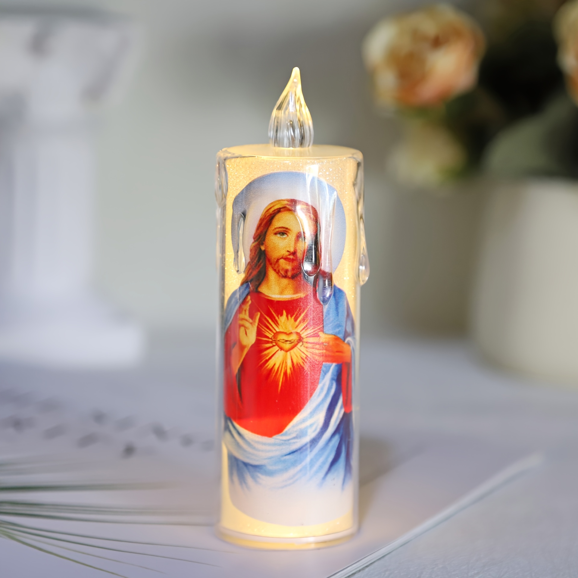 4pcs Religious LED Prayer Candles - Sacred Art Designs with Jesus, Mary, and Angels, Safe & Silent, Battery Operated, Perfect for Home Decor, Holiday, Birthday, and Church Ceremonies, Holiday Decor | Serene Atmosphere | Durable Plastic Candles, Christmas Decorations