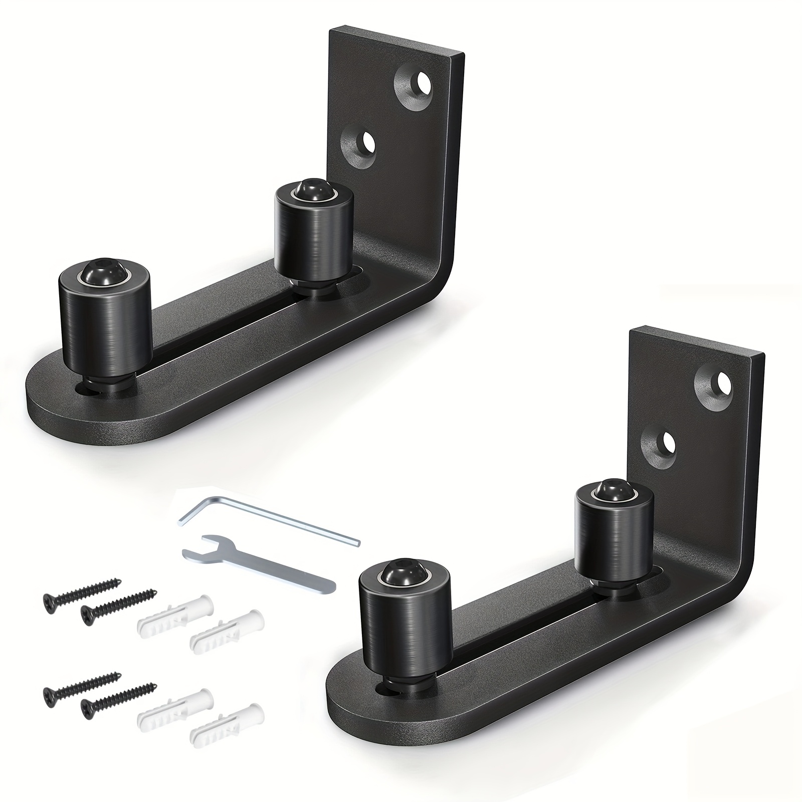 Image of 1/2pcs Sliding Barn Door Bottom Floor Guide, Heavy Duty Adjustable Door Guide For Closet Door Closet Door, Ball Bearings Adjustable Stay Roller, Wall , Flush Flat Bottom Design, Steel, Black