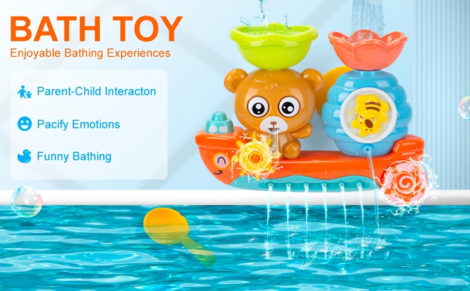 Baby Bath Toy with Two Strong Suction Cups, Kids Bathtub Water Play Bear Boat Toy for Boys and Girls, Ideal Gift for Infants and Toddlers Learning to Shower