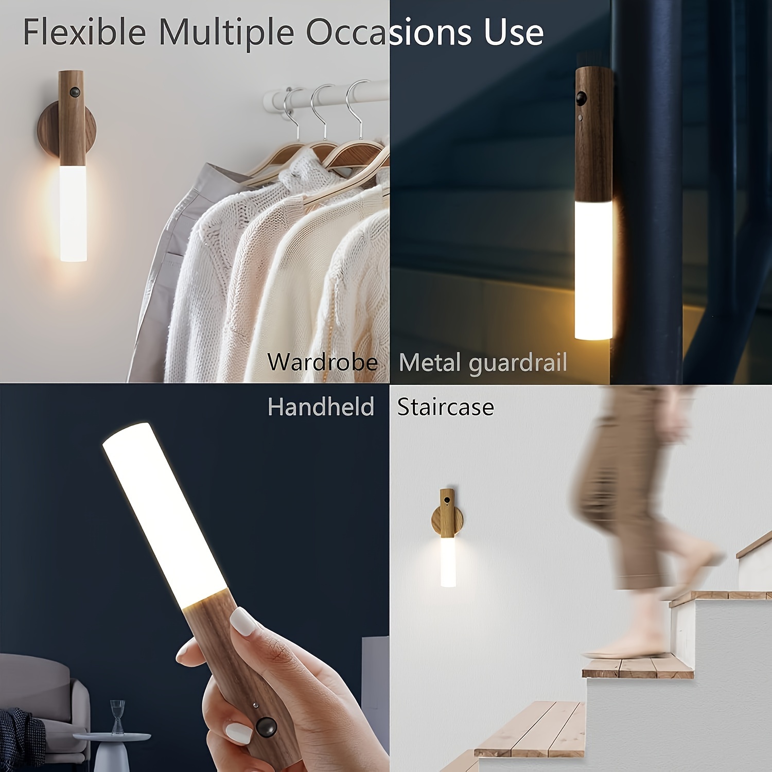 1pc 3pcs motion sensor night light magnetic wall lamp usb rechargeable led   wireless staircase indoor wooden wall closet light for hallway details 5