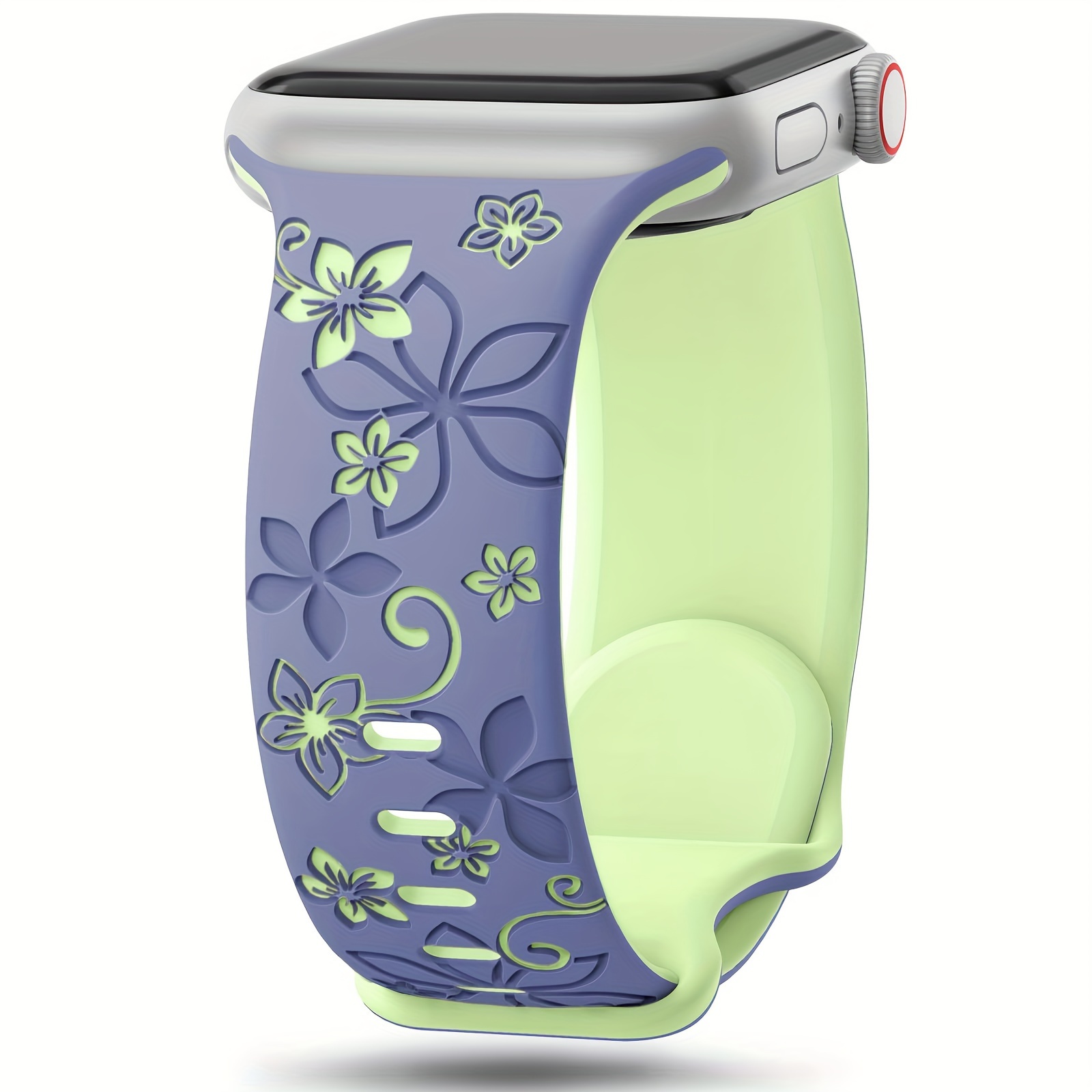 Image of Floral Engraved Band Compatible For Watch Band Women 40mm 41mm 42mm 44mm 45mm 46mm 49mm, Soft Flower Sport Strap For Iwatch Series 10 6 5 4 Se Ultra