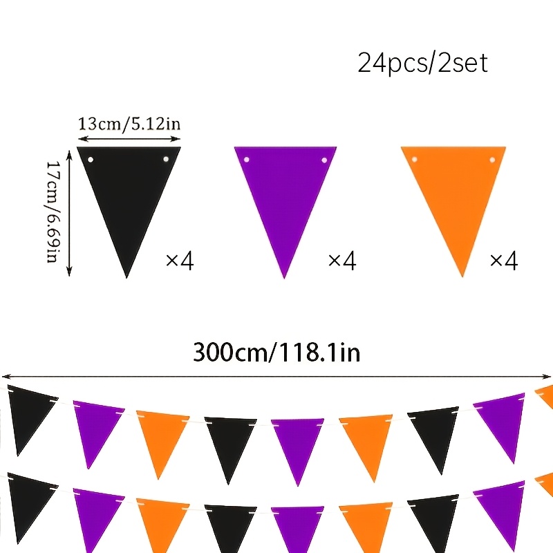 TEMU 2-pack 24pcs Halloween Felt Pennant Banner - Suitable For Halloween Parties, Halloween Night Decorations, And Hanging Holiday Decor For Rooms,