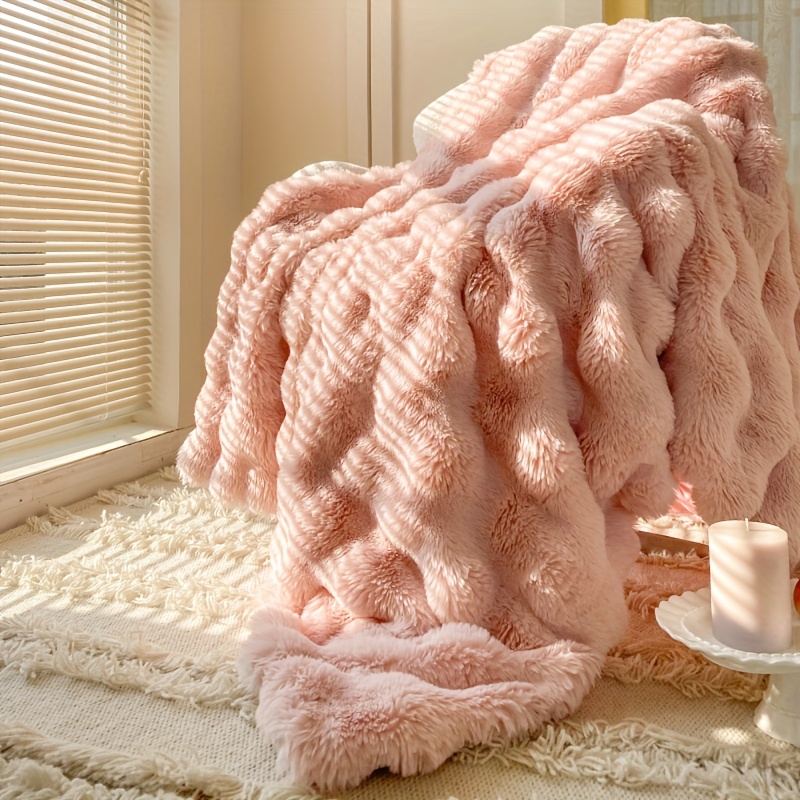 

1pc Solid Color Thickened Blanket Warm Rabbit Fur Plush Blanket, Bed Blanket, Office Blanket, Air Conditioning Blanket