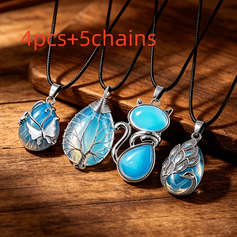 TEMU 9pcs Set: 4pcs Pendants + 5pcs Chains. With Whimsical Animal Designs, Bringing Luck And Radiance To Look