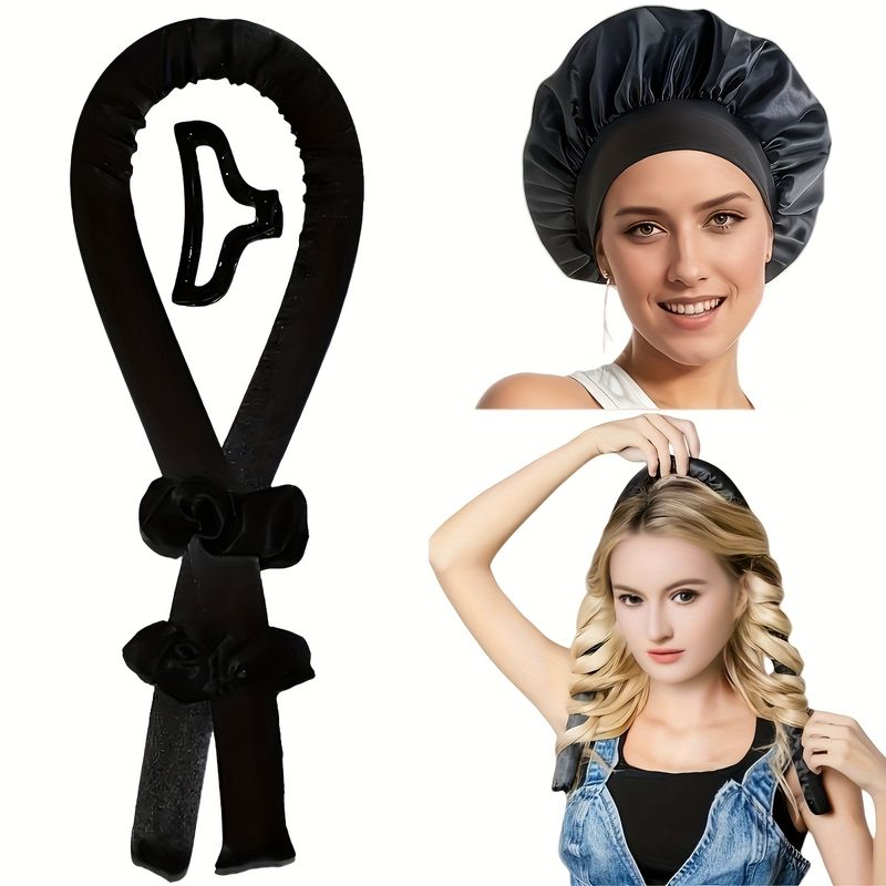 4/5pcs Women's Heatless Hair Curling Set with Glossy Cap, No-Heat Rollers, Clips & Rings