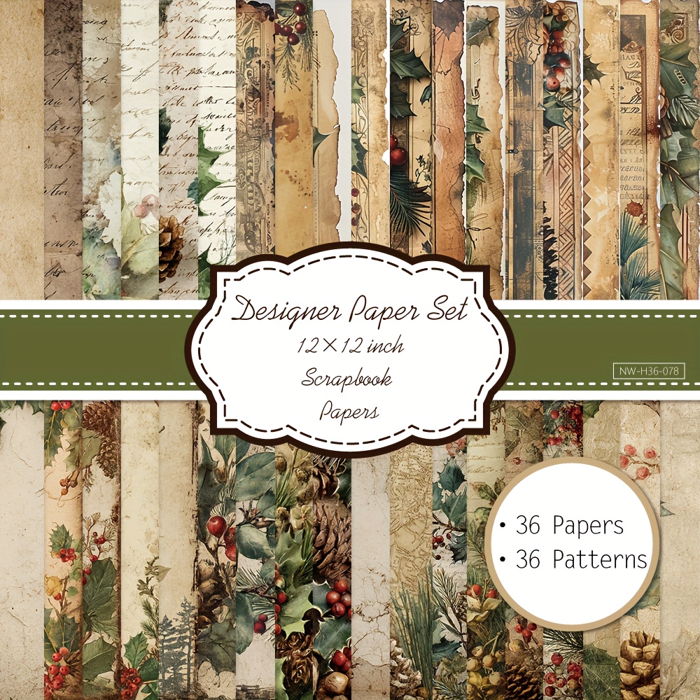 TEMU 36pcs (sheets) Vintage Christmas Paper - 12x12 Inch 36- Craft Paper Suitable For Scrapbooking, Planner Decor & Gift Tags - Aesthetic Durable
