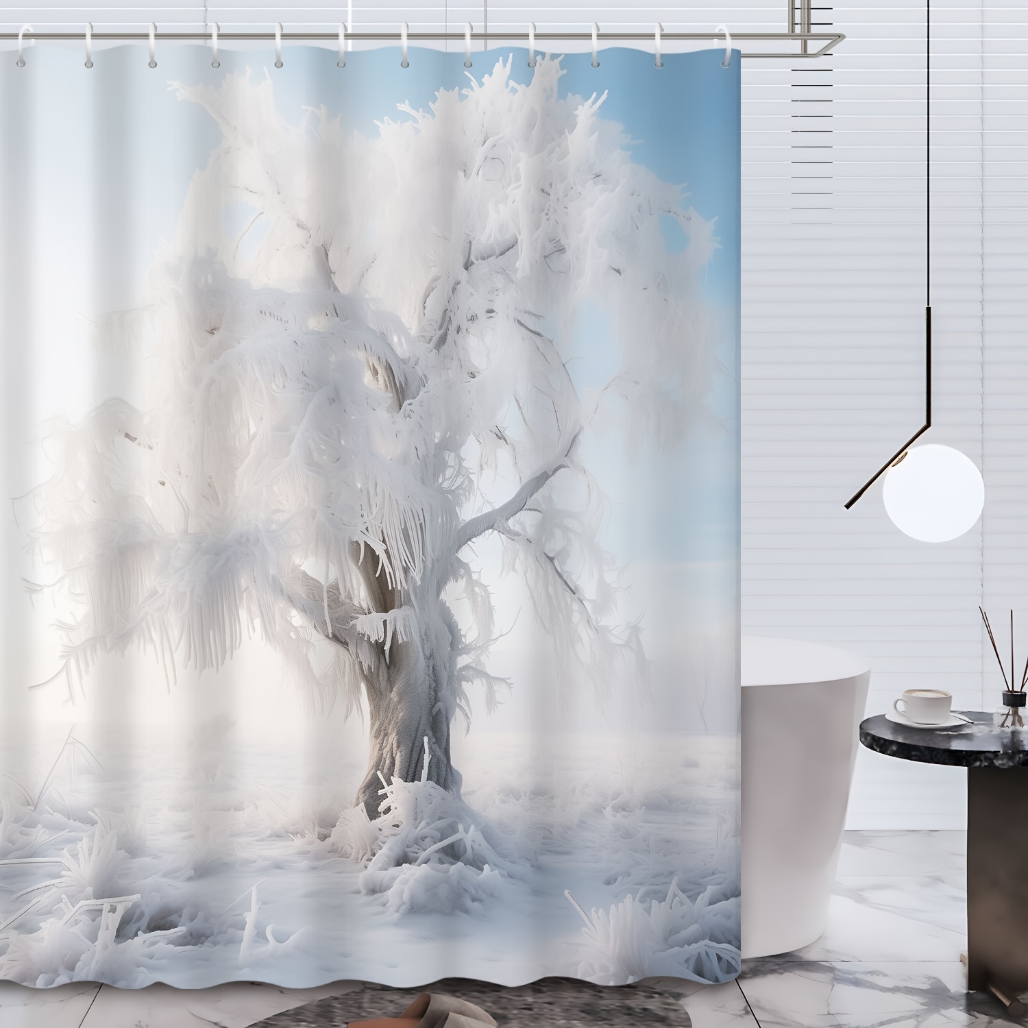 

Winter Forest White Snowy Trees Print Shower Curtain, Water-resistant Polyester Bath Curtain With Hooks, Machine Washable, Grommet Top, For Bathroom Decor, Wall Tapestry - 72x72 Inches