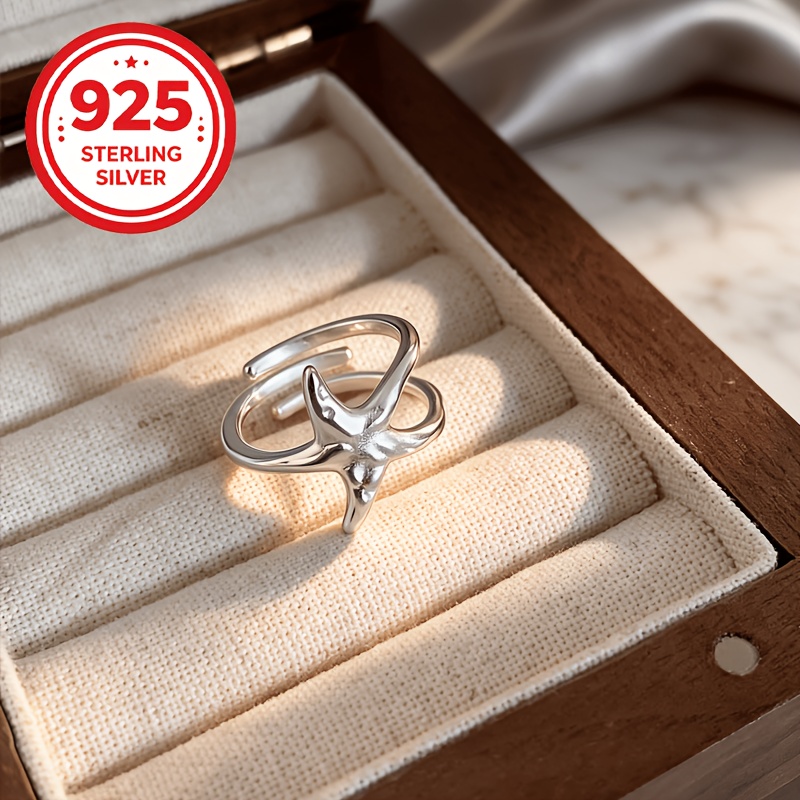 Women's 925 Silver Adjustable Starfish Ring, Gift for Couples