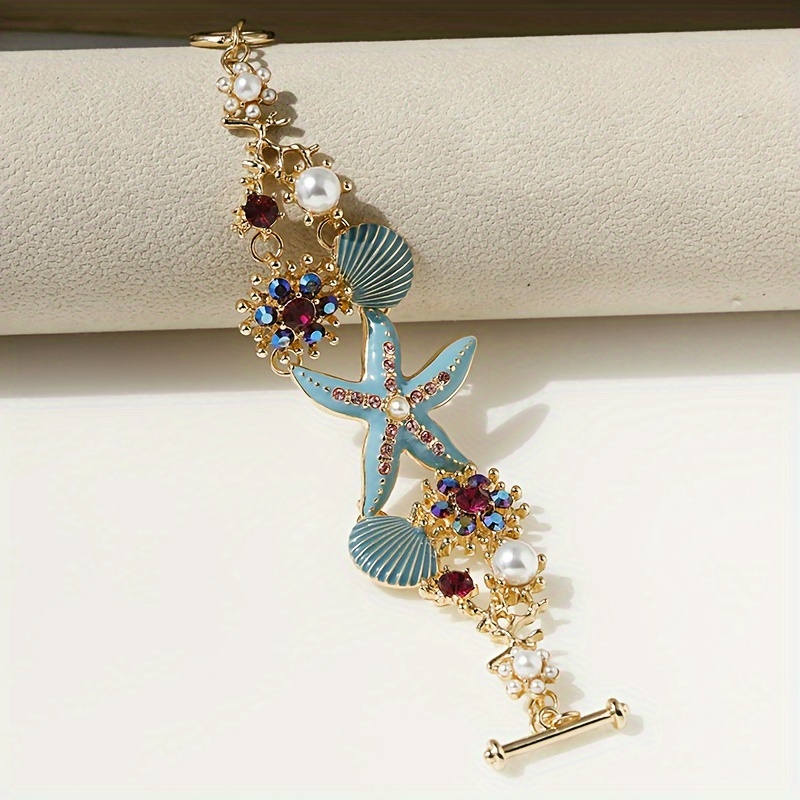 Bohemian Ocean Starfish & Seashell Bracelet with Rhinestones
