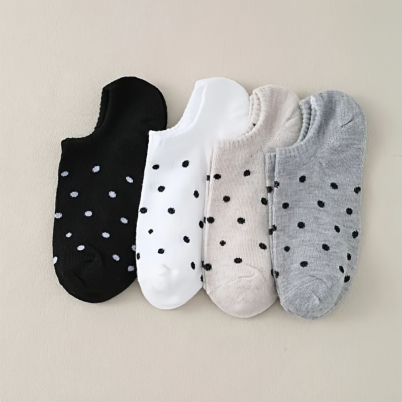 

4pcs Women's Polka Dot Socks - Comfortable Cotton , Breathable & Stylish For Casual Attire