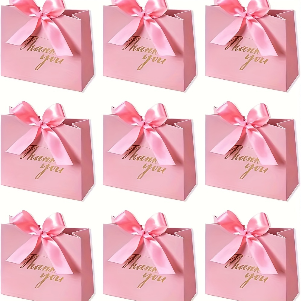 

24pcs Elegant Thank You Gift Bags With Bow Ribbons - Pink Patterned Paper, Weddings, - Party Favor Supplies