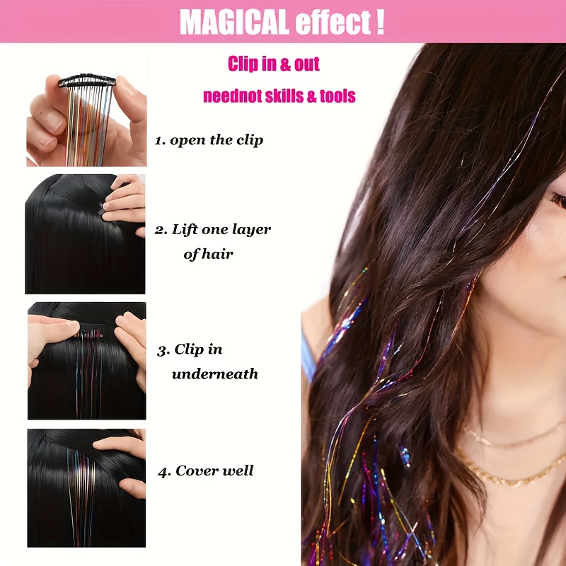 beautiful wig clips cross border laser   18pcs set tinsel hair colorful shiny golden and silvery thread gift box bb clips   hair extensions christmas gift Product details 4