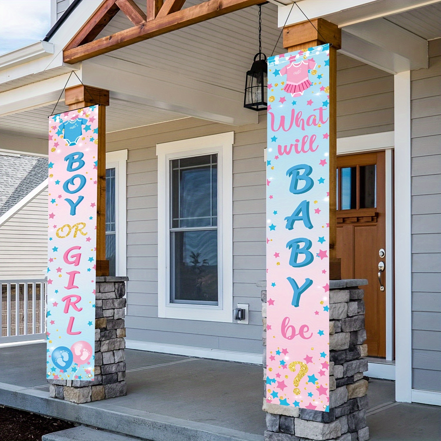 

1pair Gender Reveal Decorations Boy Or Girl Porch Signs Baby Shower Door Banners Gender Reveal Porch Banner He Or She Porch Signs For Baby Shower Party Decorations