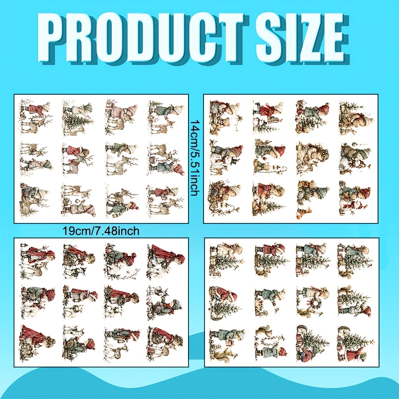 TEMU 4 Sheets/set, Vintage Fairytale Style Winter Children's Transfer Paper, Watercolor Hand-painted Forest Animal Scenes, Cozy Christmas Themed