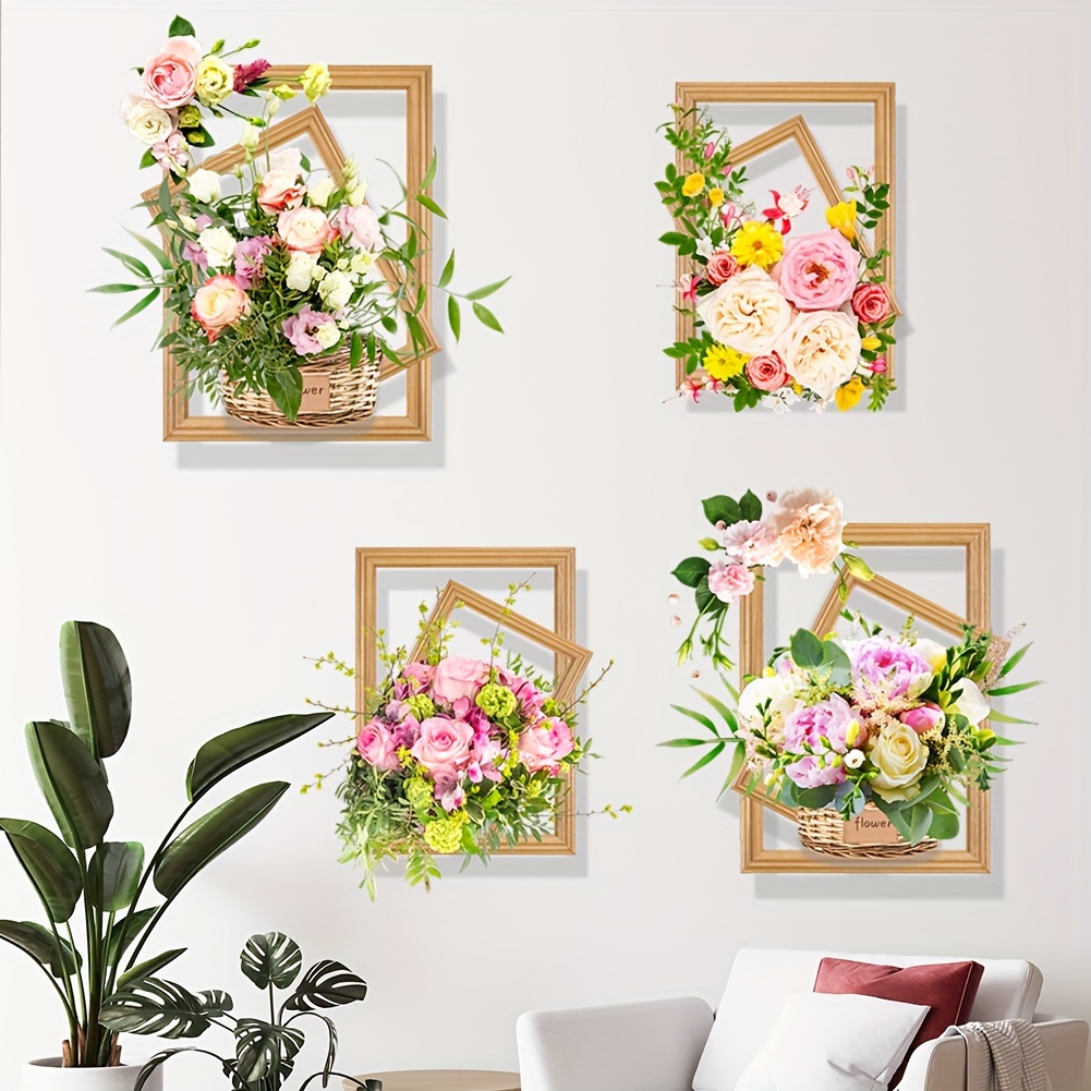 1 Set/2pcs of Three-Dimensional Effect Simulation Photo Frame with Flowers And Green Leaves, Decorative Wall Stickers for Living Room, Foyer, Corridor, Entrance Background, Wall Stickers for Removable Wallpaper, Self-Adhesive