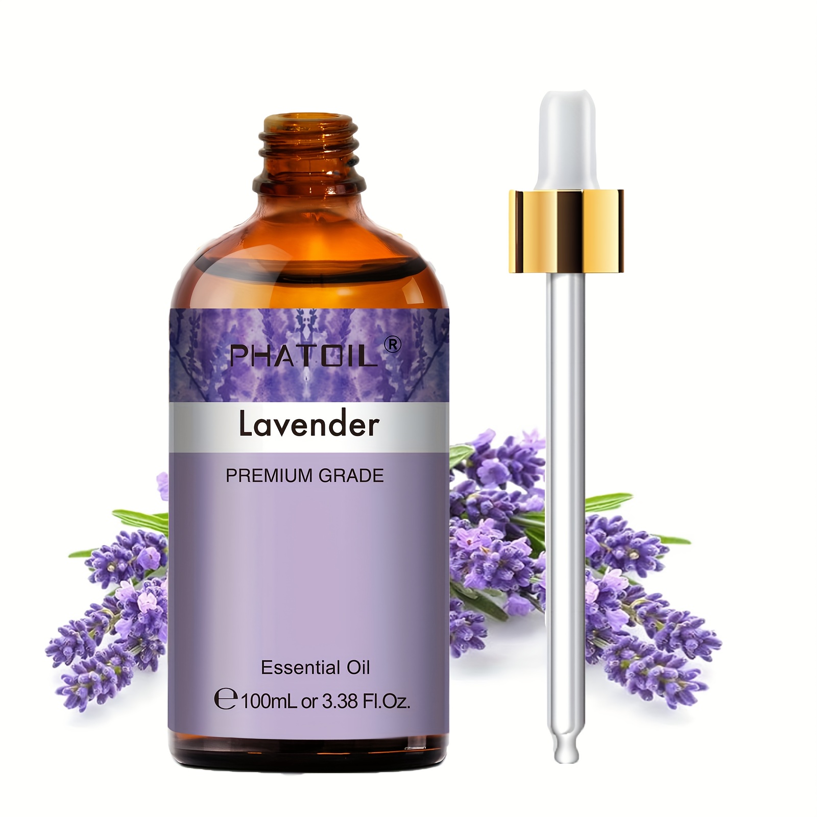 1pc Phatoil Lavender Essential Oils 100ml/3.38fl.oz, High Concentrated Long Lasting Fragrance, Perfect For Humidifiers, Diffusers, Candle Making And Scented Wax Melts